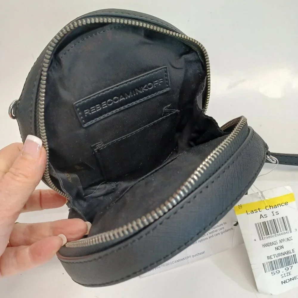 Rebecca Minkoff Bag Small Black Perforated Leather Circle Bag Wristlet NEW‎